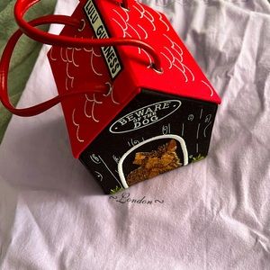 Lulu Guinness Rare In The Dog House “Beware of Dog” clutch purse with cover